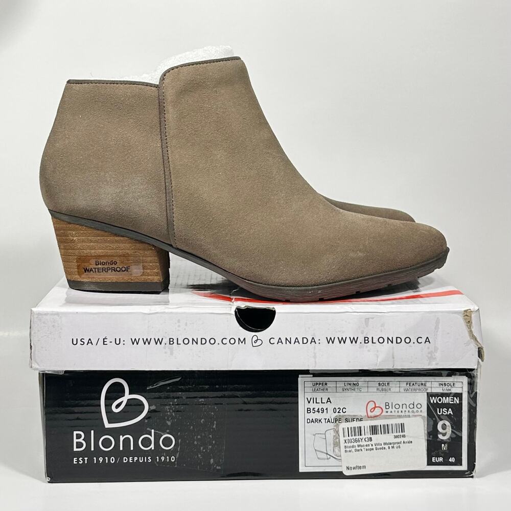 Blondo Villa Waterproof Suede Ankle Boots Women’s Size 9 Dark Taupe New in Box